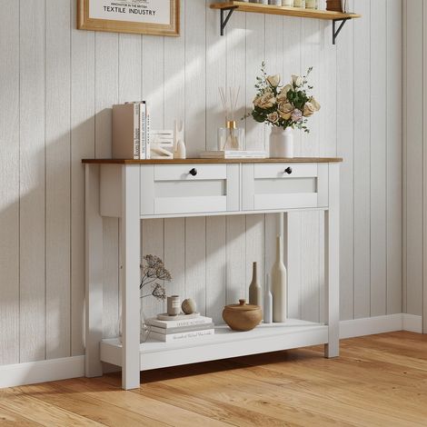 COSTWAY Consolle Ingresso, Tavolo Consolle con 2 Cassetti, Ripiano Aperto e Kit Anti-Ribaltamento, Mobile Ingresso per Soggiorno, Corridoio e Camera da Letto, 106 x 30 x 81,5 cm (1/5)