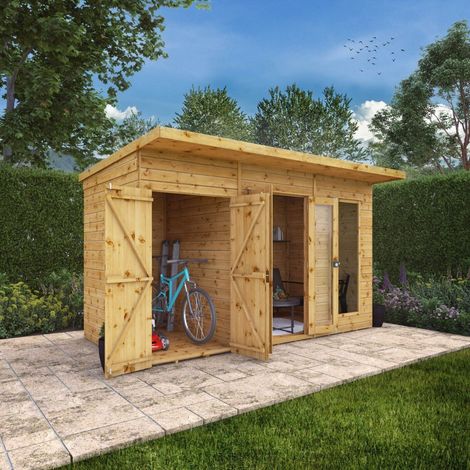 12 x 6 Feet Maine Pent Summerhouse with Side Shed - Timber - L233.1 x W361.5 x H217 cm - Brown (1/5)