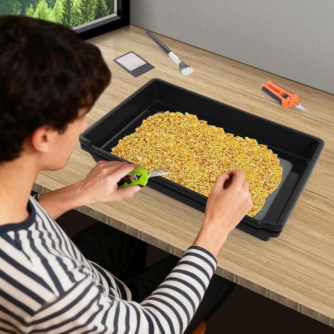 Plateau de coupe avec maille en acier inoxydable 150 µm, filtre à pollen avec lame incurvée, ciseaux, loupe grossissante et brosse Accessoires de culture pour diverses herbes (noir) (1/5)