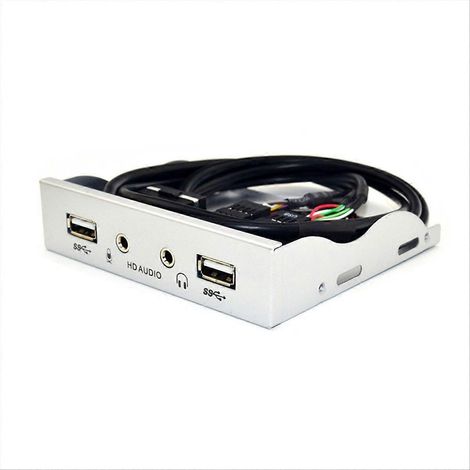 2-Port USB 2.0 Hub mit 3,5-Zoll-Diskettenlaufwerk, HD-Audio und 3,5-mm-Kopfhöreranschluss an der Vorderseite für PC, silber und weiß. (1/5)