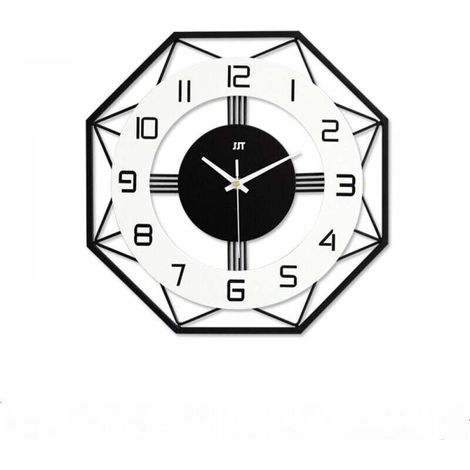 Modern Metal and Wood Wall Clock Geometric Frame Silent for Kitchen Office Living Room (1/4)
