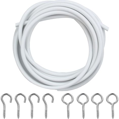 2M Blanc Cable Rideau, Câble pour Rideaux avec 4 Pièces Crochets et 4 Pièces Yeux œillets, Corde Suspendue Kit pour Rideau (1/5)
