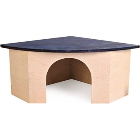 Croci Wood Corner House Blue Rood - Casetta in legno per criceti, piccoli animali domestici, porcellini d'india, Forma Angolare, Tetto Blu, 29X13X21 CM