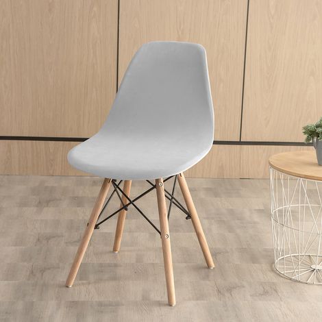 Silberner Velours-Kurzstuhlbezug – Passende Sitzhülle für Schalenstühle mit integriertem Rückenteil, einfarbig in hellgrau