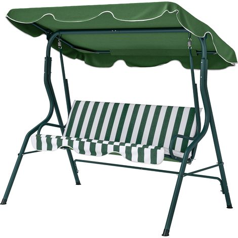 Balancelle d'extérieur avec auvent inclinable, structure en acier imperméable, idéale pour terrasse ou balcon, 170 x 110 x 153 cm, verte (1/5)