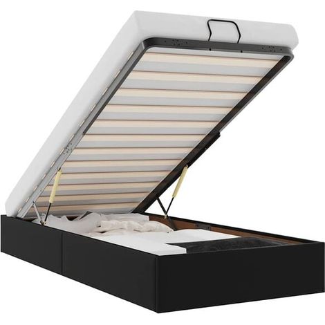 Cadre de lit ottoman en similicuir noir (matelas non inclus), 80x200 cm. (1/5)
