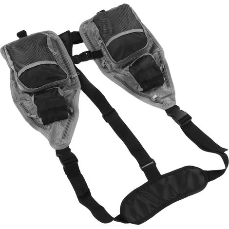 Gilet de pêche à la mouche respirant et léger en tissu Oxford noir et gris, multipoches, idéal pour le camping (1/5)