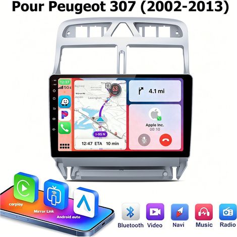 9 pouces Carplay Autoradio pour Peugeot 307 (2002-2013) Android 64GB BT JUNSUN (1/5)