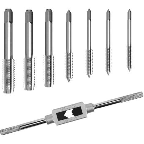 7 Pièces Tarauds, M3 M4 M5 M6 M8 M10 M12 Taraud avec 1 M3-M12 Clé à Taraud Réglable, Kit Taraudage pour Bois, Plastique et Métal (1/5)