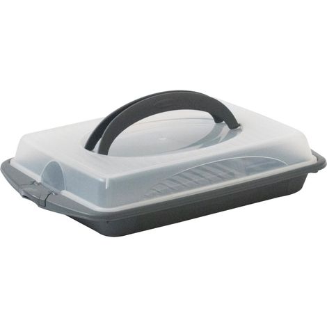 kela Contenitore rettangolare per snack e torte 45 x 30 x 9 cm DELI, contenitore in plastica con manici, per torte, muffin, snack, grigio scuro (1/5)