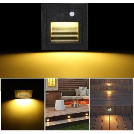 Spot encastrable extérieur mur et plafond de Lot de 1 LED Spot Mural Encastré 3W Applique Murale Escalier Etape Lumière Lampe Détecteur de Mouvement Sol Encastré Lumière Escalier Lumière Hall Lampe 28
