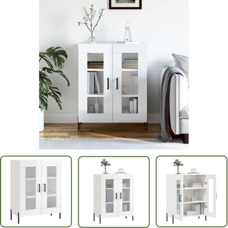 The Living Store Buffet Blanc brillant 69,5x34x90 cm Bois d'ingénierie - Buffet - Meuble De Rangement - Armoire - Commode - Mobilier (1/5)