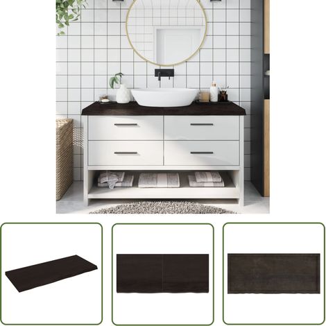 The Living Store Comptoir de salle de bain marron foncé bois massif traité - Comptoir Salle De Bain - Comptoir Bois - Plan De Travail Salle De Bain - Meubles Salle De Bain - Meuble Lavabo (1/7)