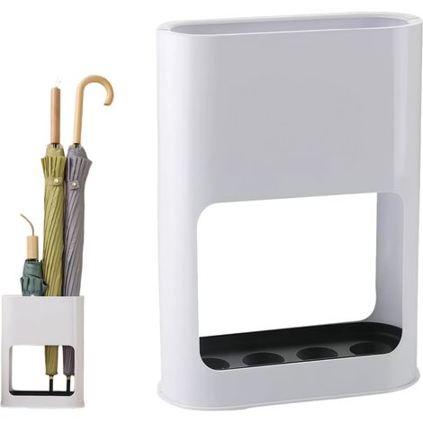 Porte-parapluie avec bac d'égouttement amovible, noir, 4 emplacements, support de parapluie minimaliste pour parapluies longs/courts (blanc) (1/5)