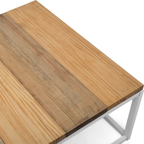 Mesa de Centro Preston Blanca 120x80x38cm con tablero de madera maciza de piezas tricolor Box Furniture