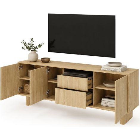 Mobile Porta tv Kamani, 2 Cassetti, un Ripiano, 3 Ante, 183x38x62h cm Marrone Rovere
