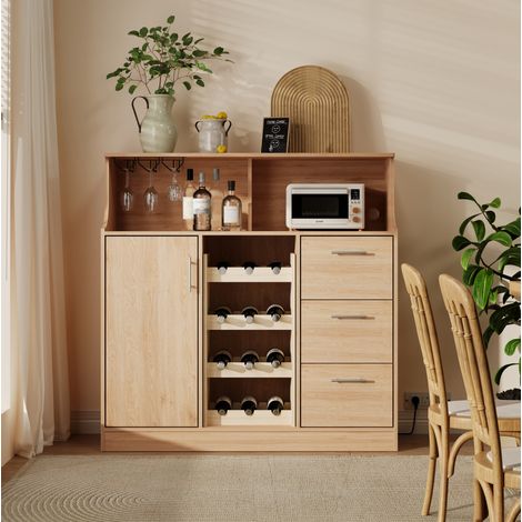 MEUBLIV credenza 120x40x121 cm naturale/bianco – LED, prese e contenitore versatile (1/5)