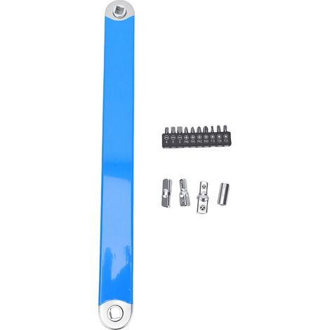 Clé à cliquet à rallonge universelle haute résistance, ensemble d'outils bleu avec 10 embouts de tournevis, 3 adaptateurs et 1 douille (1/5)
