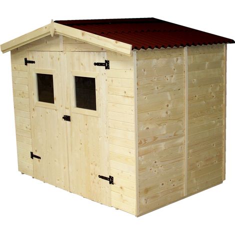 Habrita – Abri de jardin bois double pente 2,70 x 1,87 m – Épicéa massif 16 mm – Toit feutre bitumé – Plancher intégré – Certification FSC