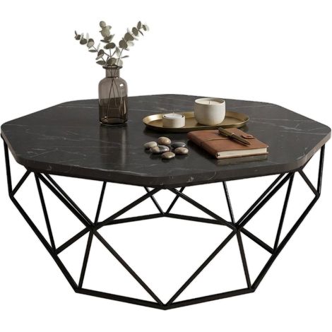 Couchtisch Coazzolo, achteckig, Tischplatte aus Holzwerkstoff, Farbe Schwarz, 90x90x38h cm Schwarz