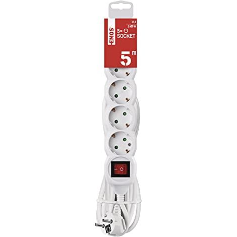 Emos P1525 Prolunga Elettrica 5 Metri Bianca 5 Prese (1/4)