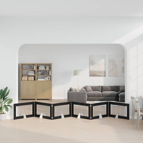 vidaXL Puerta para perros plegable con soportes 6 uds. Roble Negro (1/5)