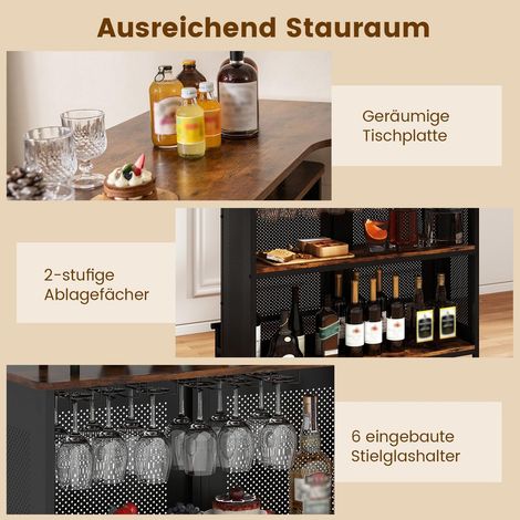 Home Bartisch mit Stauraum und Fußstütze, Metallrahmen