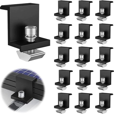 Lot de 16 pinces pour panneau solaire, 30 mm, en aluminium PV, support en Z, support de panneau solaire pour panneau solaire, fixations solaires pour toits, murs, bateaux, camping-cars (noir) (1/5)