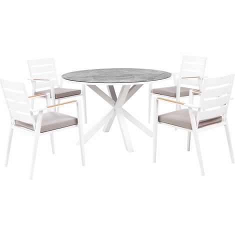 Conjunto de jardín de 4 plazas mesa de aluminio con tablero efecto mármol pardo sillas con cojines gris Maletto/Taviano