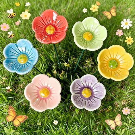 Ensemble de 6 abreuvoirs à abeilles en forme de fleur pour le jardin — abreuvoirs, bars à abeilles et stations d'arrosage tuteurs décoratifs et cadeaux pour le jardin.