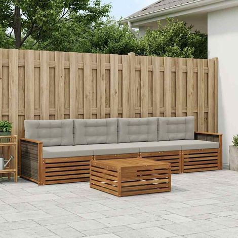 vidaXL Outdoor-Sofagarnitur mit Kissen 5 pcs Natürlich und Hellgrau (1/5)