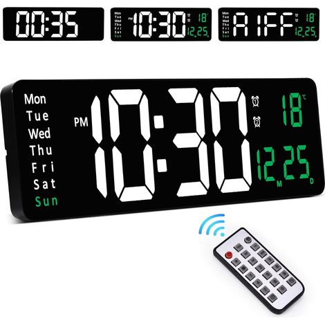 Grande horloge murale numérique avec télécommande, grand écran LED de 40,6 cm, compte à rebours et à rebours, gradation à 10 niveaux, réveil avec jour/date/température pour la maison, la salle (1/5)