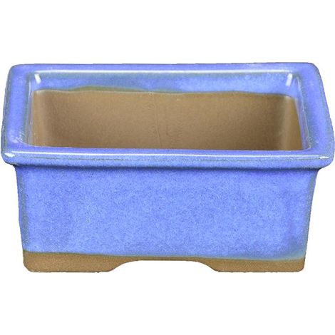 Vaso per bonsai Giapponese Morrisan rettangolare in gres smaltato azzurro 9x7x3,5 cm - B02-8-3A