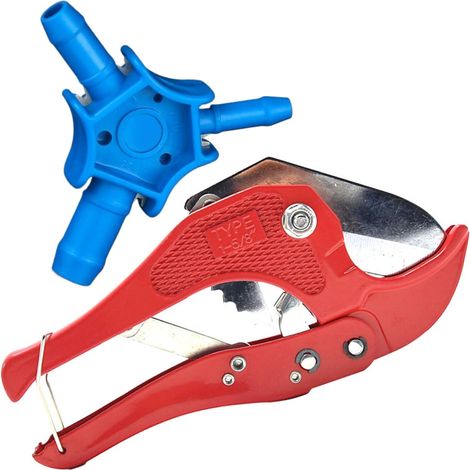 Kit d'outils de qualité supérieure pour tubes composites, coupe-tubes pour plastique PVC & tubes composites multicouches jusqu'à 42 mm + calibrateur 16 20 26 mm (Bleu)