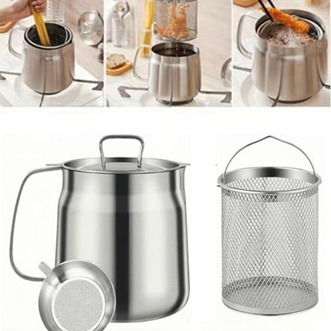Beyamis Friteuse inox 304 2L - Panier passoire camping cuisine (1/5)