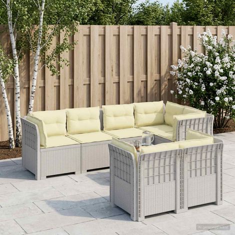 vidaXL Canapé de Jardin 7 Places avec Coussins Look Rattan PP Blanc (1/5)