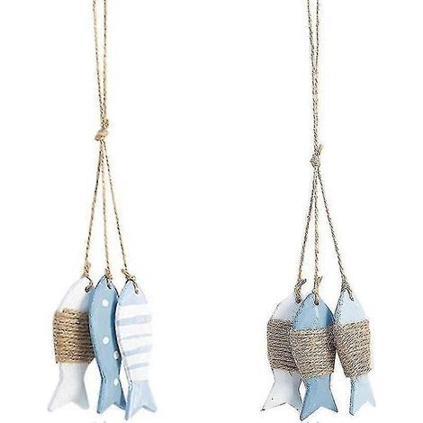 Poissons en bois, décoration murale en bois, lot de 6 poissons décoratifs en bois, arêtes de poisson, avec ficelle (1/5)