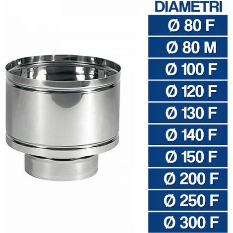 COMIGNOLO FUMAIOLO ANTIVENTO A BOTTE ACCIAIO INOX AISI 304 ATTACCO TONDO 24622V Ø 80 M (19270)