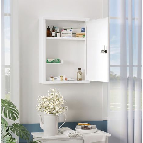 Armoire à pharmacie murale 40x15x53,5 cm en acier blanc, avec rangement salle de bain FloraGrace (1/5)