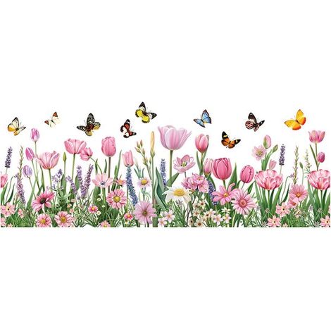 Sticker pour fenêtre - Papillons et fleurs colorés - Sticker adhésif double face - Réutilisable - 86 x 33 cm (1/5)