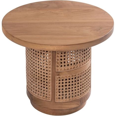 Table basse ronde teck et rotin d50 COLONIAL - 50x50x45 cm - Kayu Meuble (1/5)