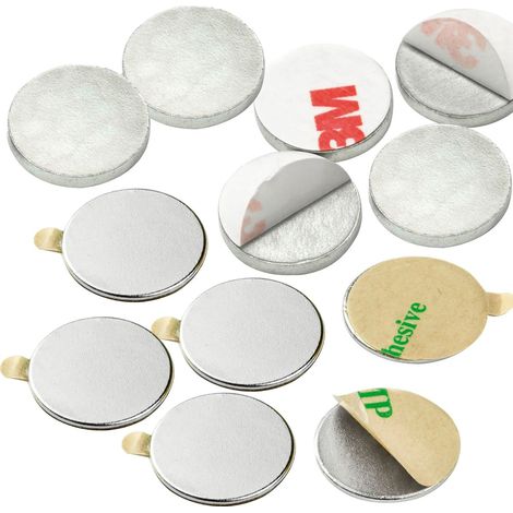 vasalat MTS Magnete - Magneti a disco piatto, con dischi metallici, autoadesivi, rotondi, ø 15 mm, al neodimio nichelato, 12 pezzi (1/2)