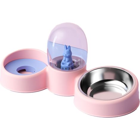 Gamelle pour chien en acier inoxydable, abreuvoir double automatique pour chiens et chats. (1/4)