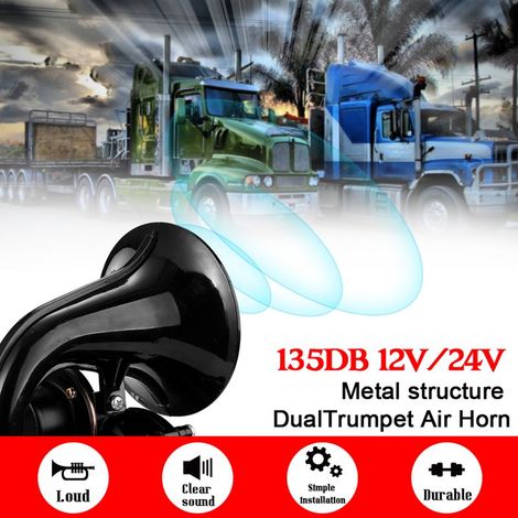Klaxon à Air fort 135db pour camion, trompette super forte 12/24V avec Valve électrique plate pour véhicules automobiles et camions (1/5)
