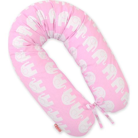 Cuscino per la gravidanza più lungo per le donne incinte + fodera rimovibile - Elefanti rosa (1/5)