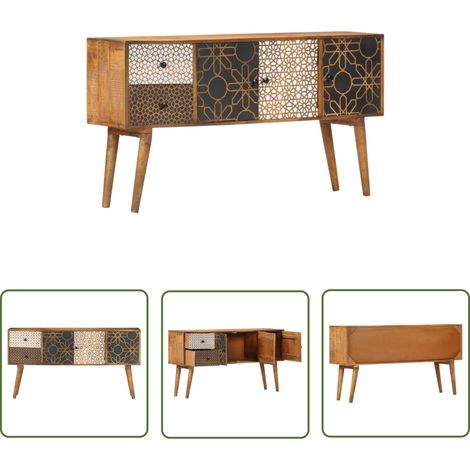 Buffet Commode Armoire Luxueux, pour Salon Chambre Entrée Cuisine, avec motif imprimé 130x30x70 cm Bois de manguier massif OIB3056E (1/5)