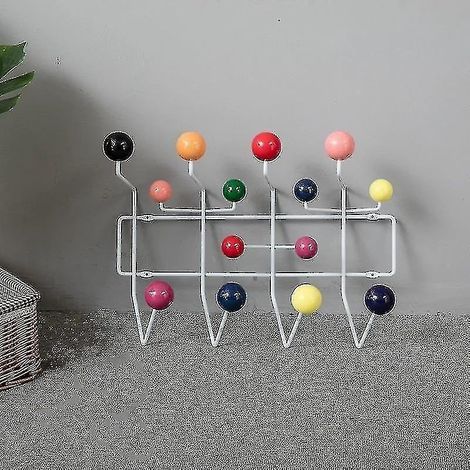 Porte-manteau mural moderne style milieu du siècle avec boule en bois massif peint couleur noyer (1/2)