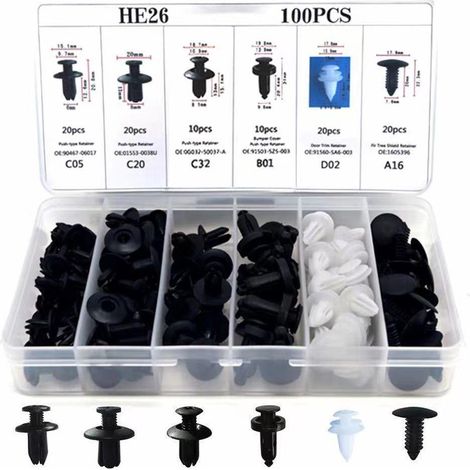 Clip De Fixation - Nylon - Pour Automobile Et Moto - Diamètre 6 À 10 Mm - Lot De 100 Pièces (1/5)