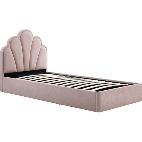 Lit coffre coquillage 90 x 190 cm – Tissu – Rose + Matelas - CORALUNO (1/4)