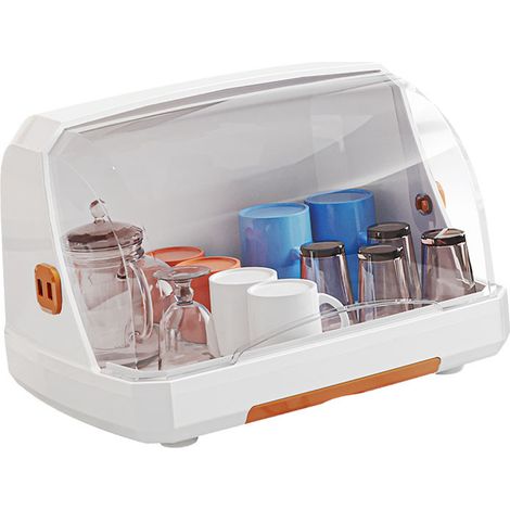 Organisateur de rangement multifonctionnel pour tasses de bureau, égouttoir à tasses, porte-tasses en verre anti-poussière avec couvercle et système d'égouttage, grand format orange.